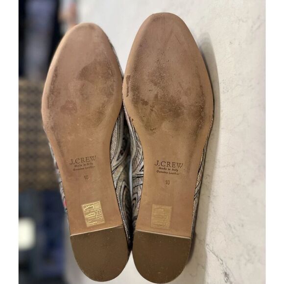 J CREW Jacquard Metallic Smoking Flats LUX Leather Italy Women Size 10 Fast Ship - Picture 11 of 14